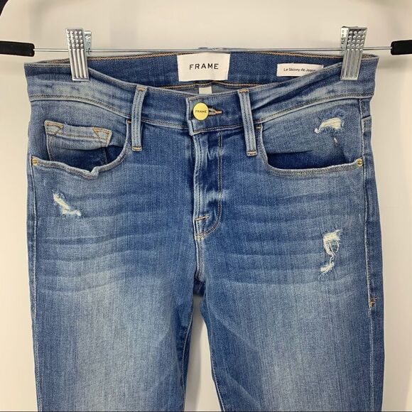 Frame Le Skinny De Jeanne Distressed raw Hemline Ankle Jeans [size 25] - Picture 4 of 13